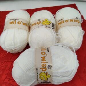 4X Brunswick Yarn, Wil O Wisp Skeins, 1300 White, 100% Acrylic NOS NEW